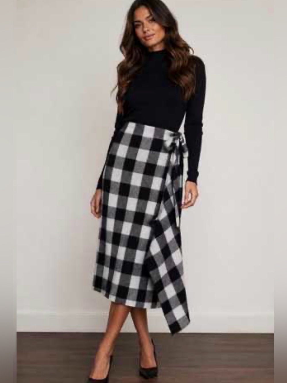 Tuckernuck NWT Pomander Place Gingham Blanket Knit Wrap Skirt Small Black White